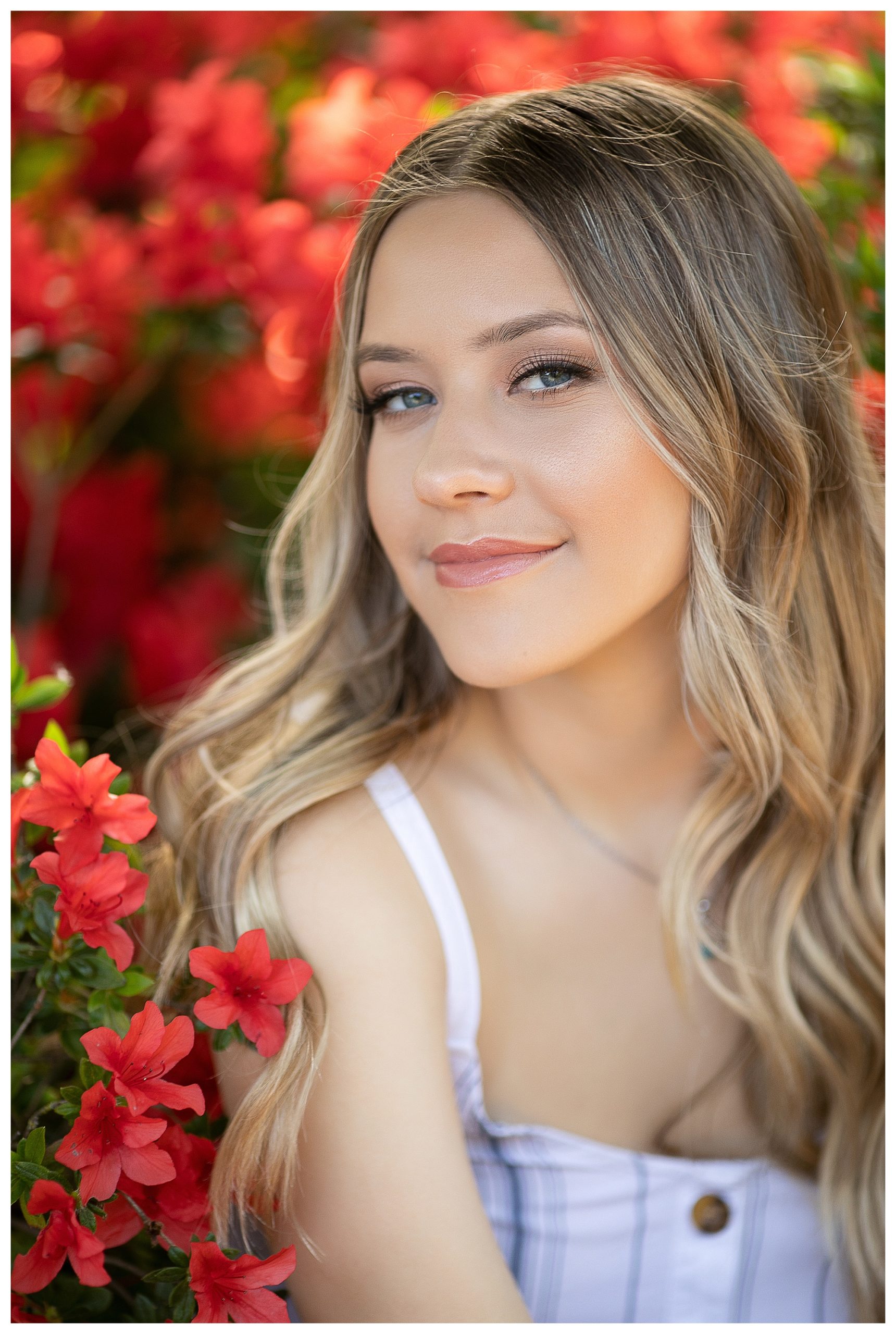 Senior high school girl spring portraits with flowers in Granite Bay California