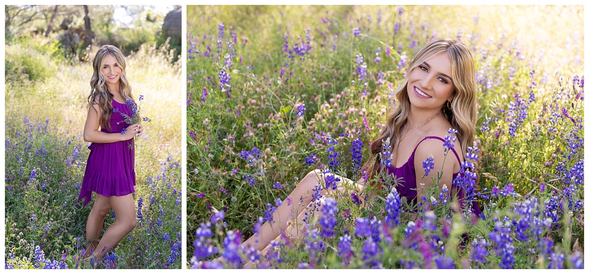 Teen girl senior portraits in wildflowers