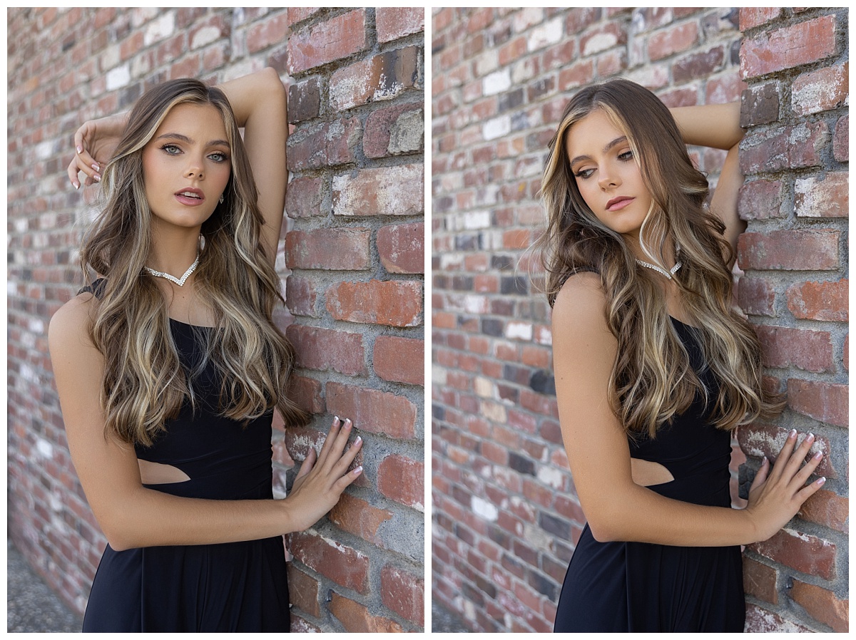 Teen girl senior portratis with brick wall